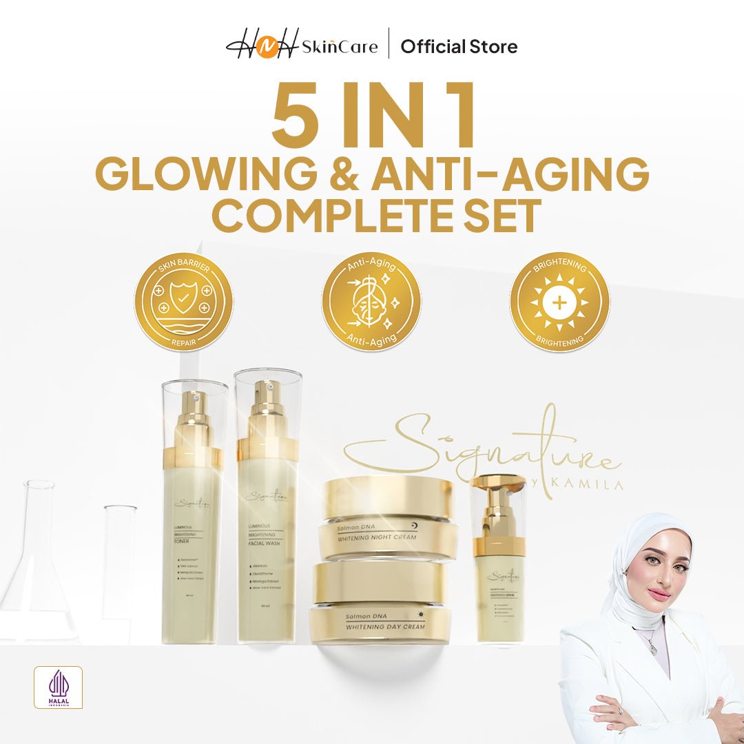 Signature by Kamila Paket Luminous Brightening 5 in 1 (Facial Wash, Toner, Day Cream, Night Cream, Serum Whitening) - hnhskincare
