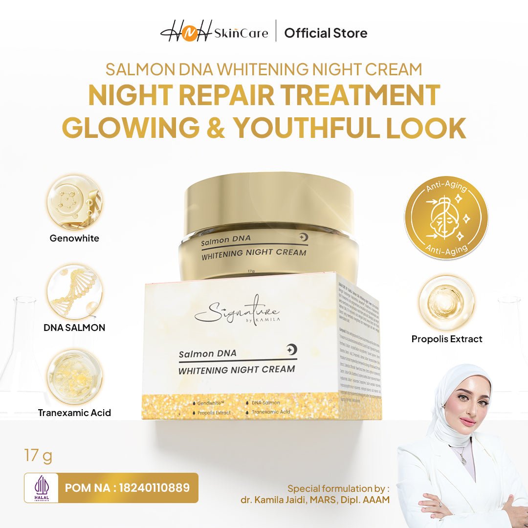 Signature by Kamila - Salmon DNA Whitening Night Cream - Krim Malam Mencerahkan Wajah dan Anti - Aging - hnhskincare